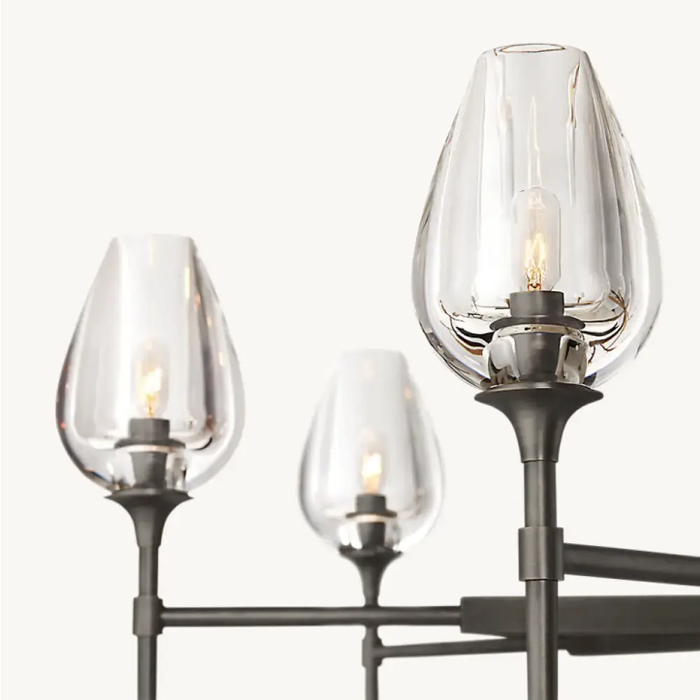 Smoked Glass Candle Chandelier | Modern Brass Fixture for Dining Room - Chandeliers