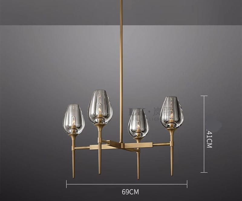 Smoked Glass Candle Chandelier | Modern Brass Fixture for Dining Room - Chandeliers