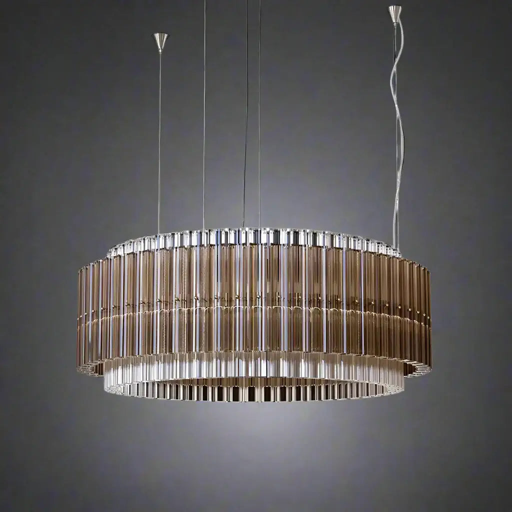 Smoked Glass Drum Chandelier | Tiered Modern Crystal Statement Light - Chandeliers