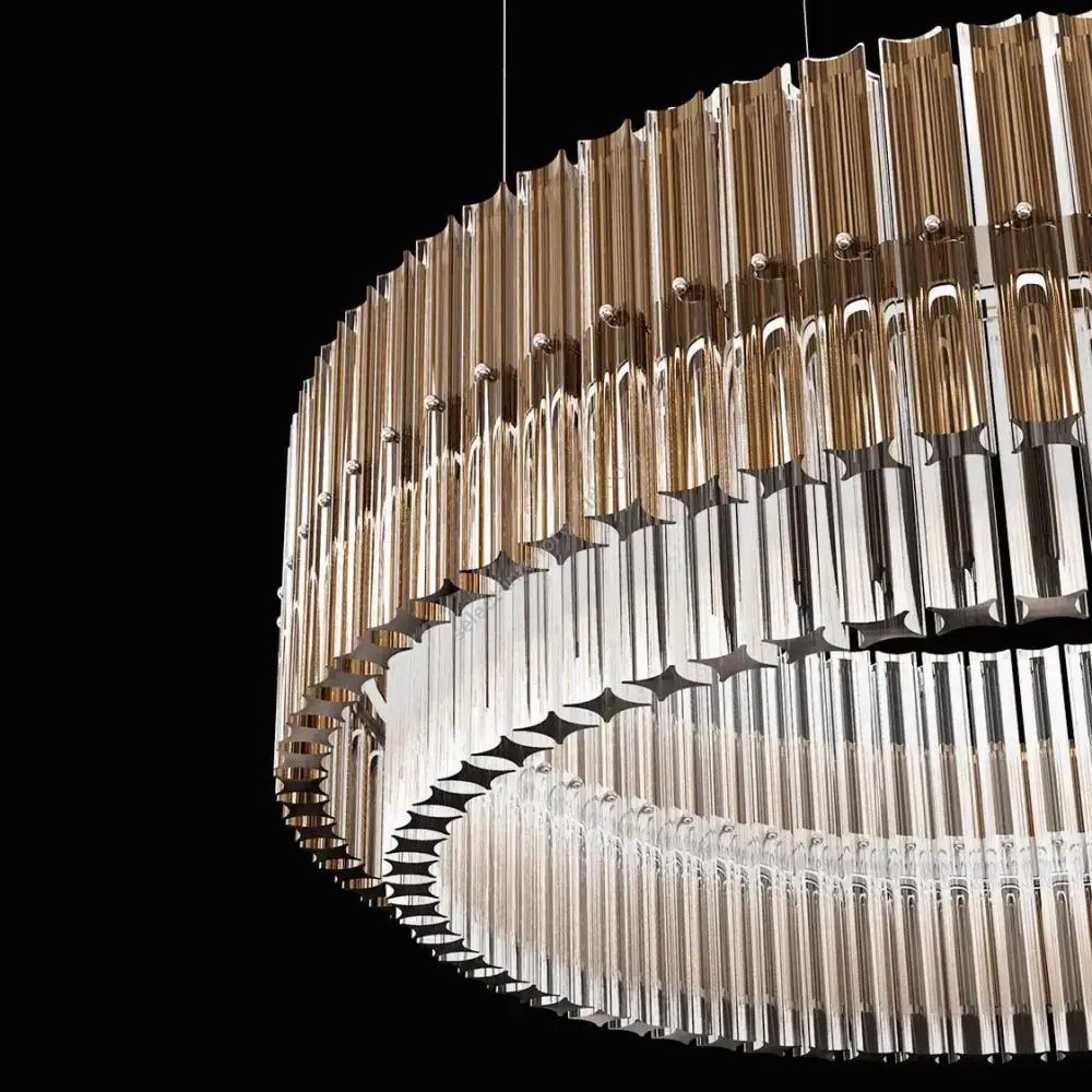 Smoked Glass Drum Chandelier | Tiered Modern Crystal Statement Light - Chandeliers
