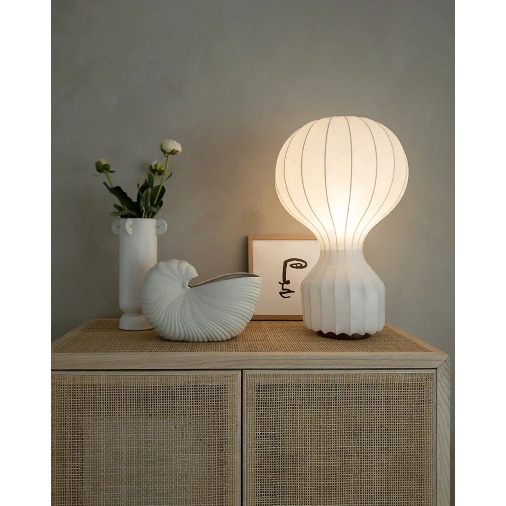 Japandi Table Lamp Resin and Silk Available in Three Sizes Wabi Sabi Style
