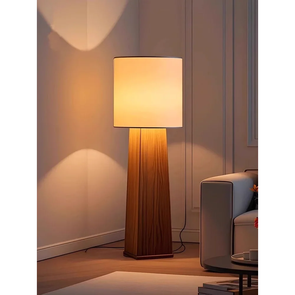Solid Wood Column Floor Lamp Linen Shade | 3 Heights E26/e27 Dimmable Option Warm 2700k Casalola Lights Luxury Lamps