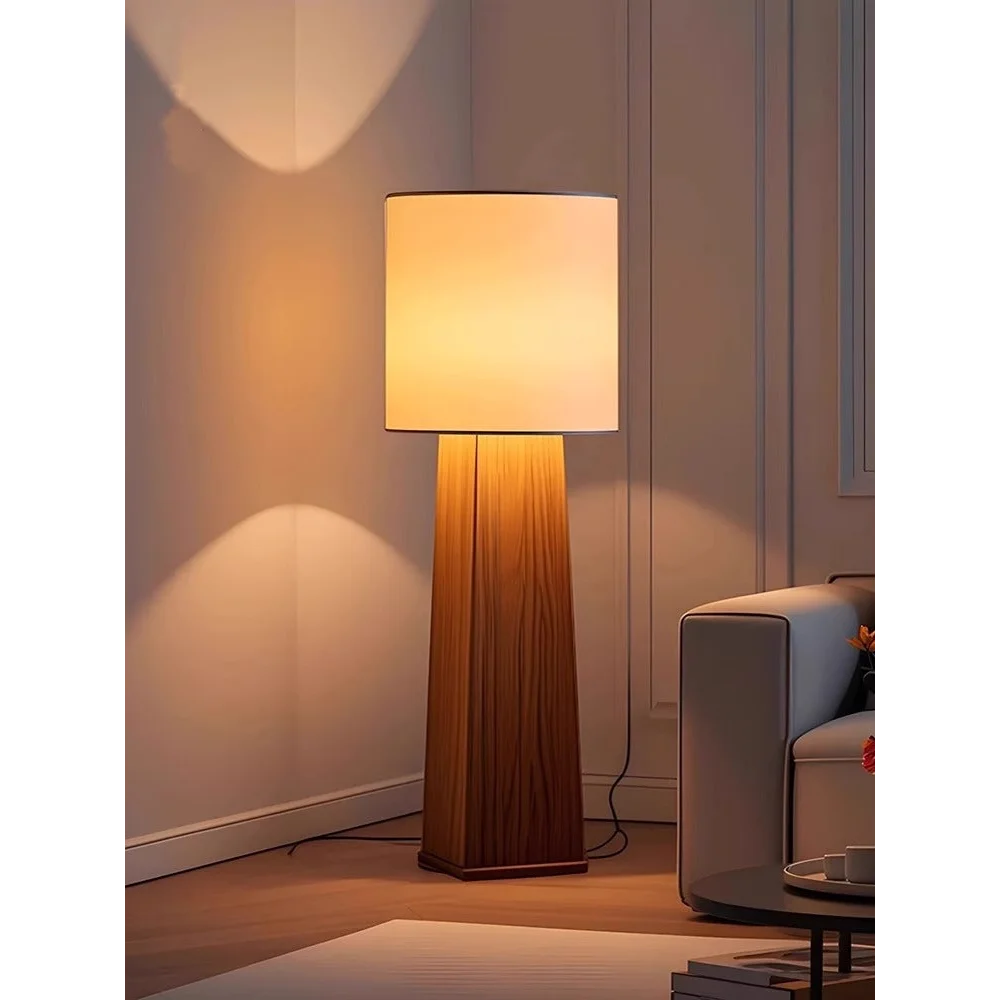 Solid Wood Column Floor Lamp | Atelier Moro Minimalist Linen Drum Shade Ul Listed
