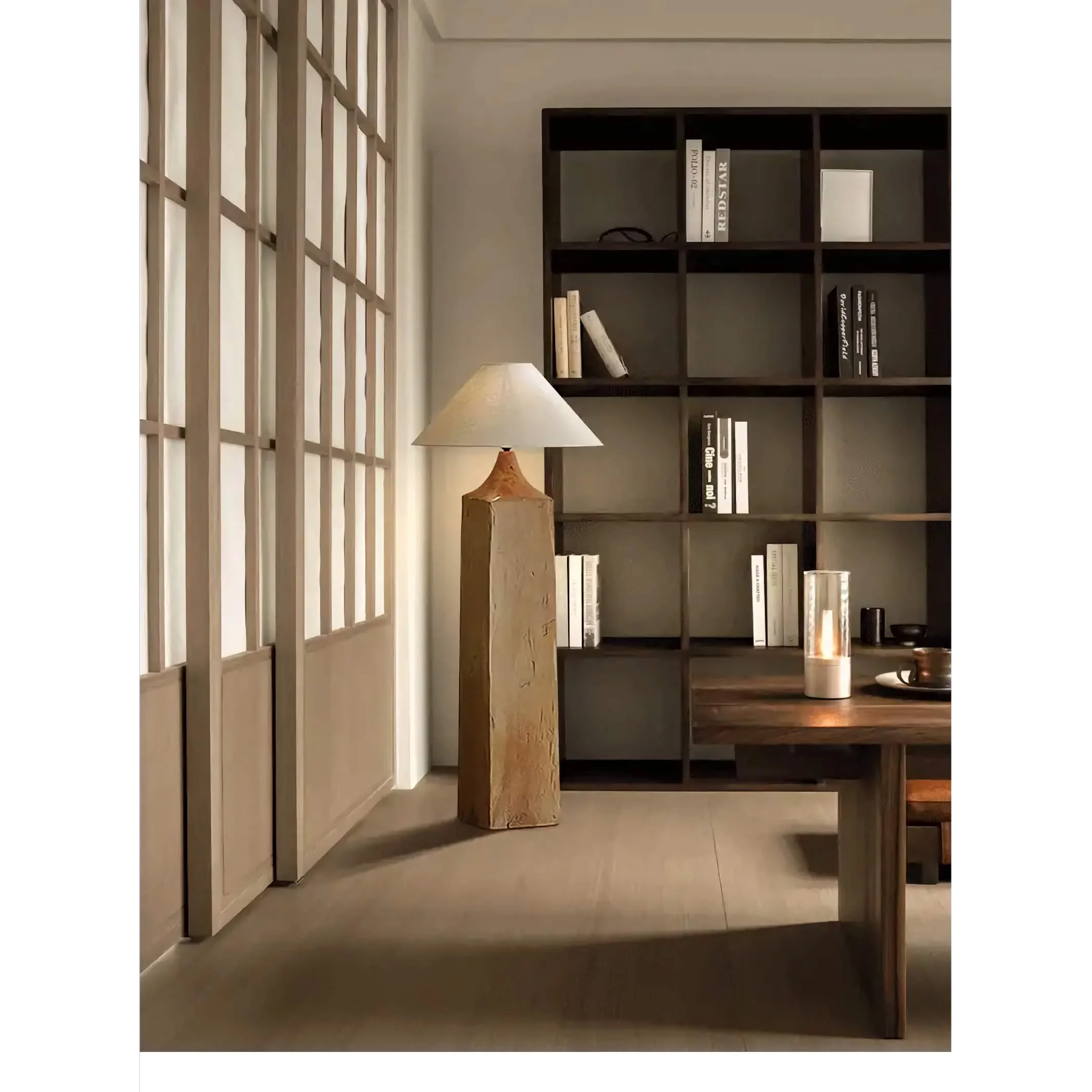 Solid Wood Columnar Floor Lamp for Living Room Bedroom Minimalist Design Japandi