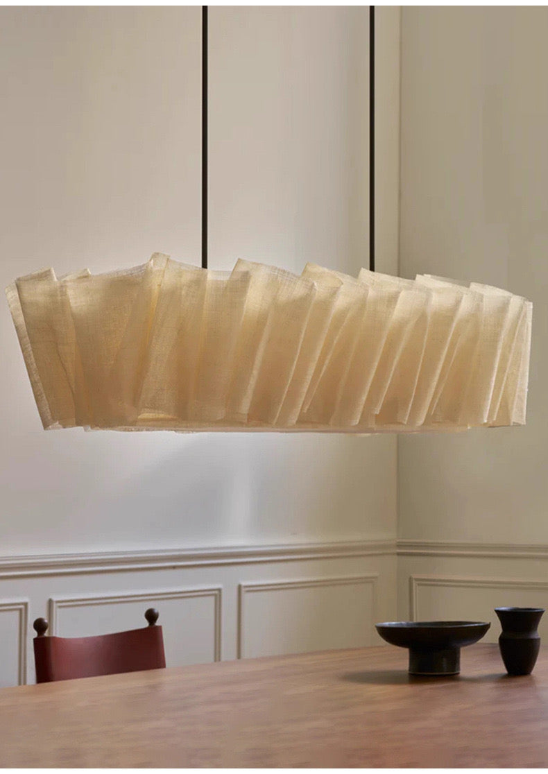 Woven Abaca Fiber Linear Chandelier for Dining Table or Kitchen Island Japandi Coastal Pendant Light Casalolalights
