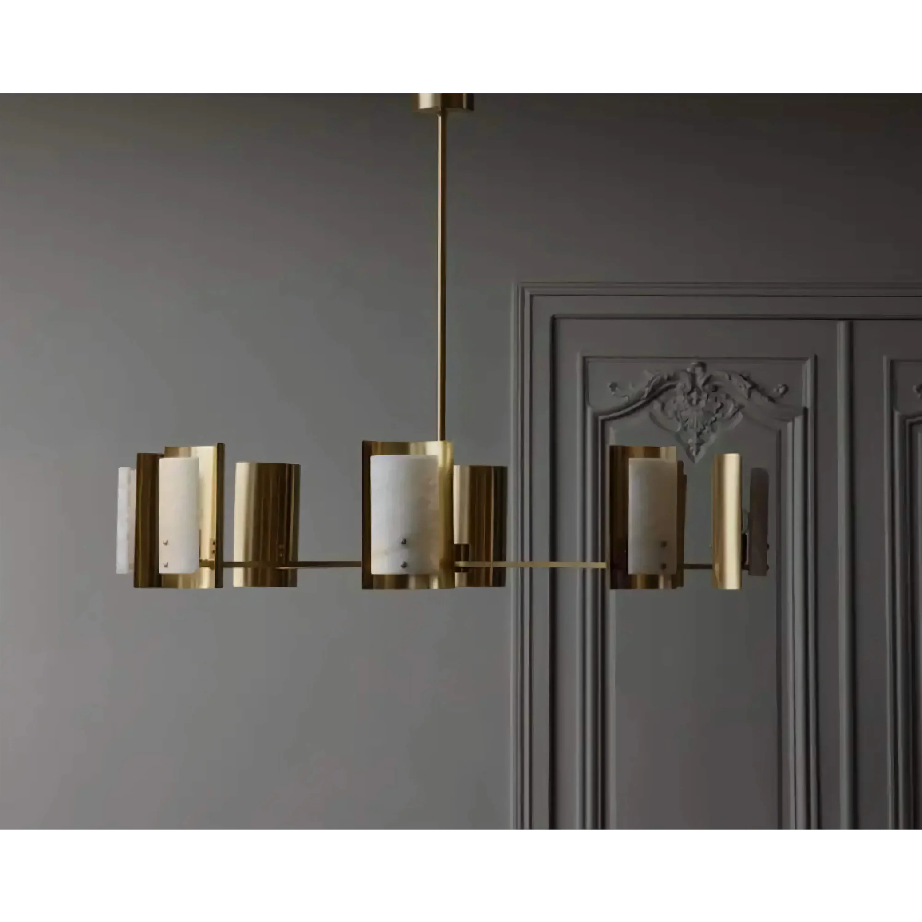 Spanish Alabaster Round Chandelier | Brass Modern Dining Room Light