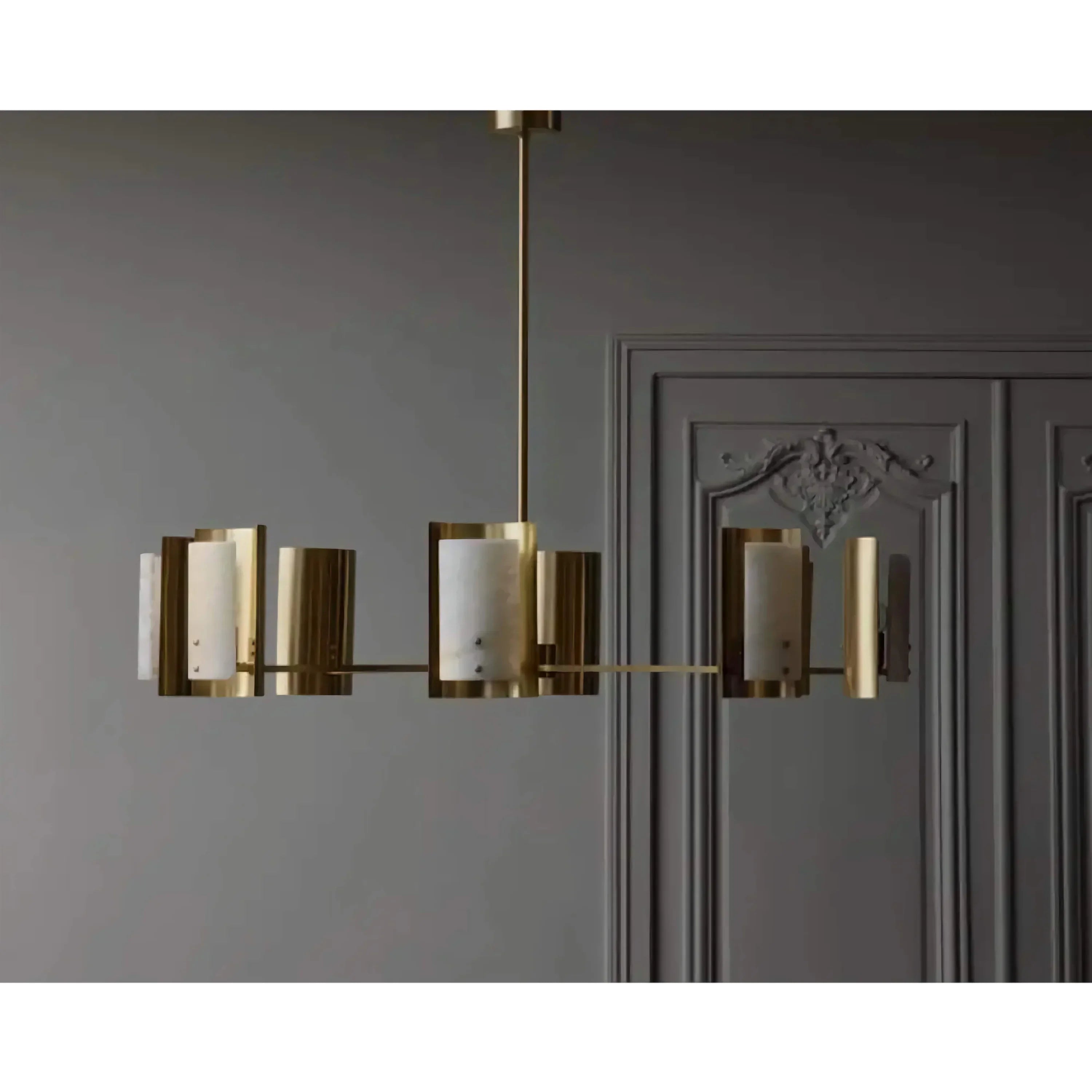 Spanish Alabaster Round Chandelier | Brass Modern Dining Room Light
