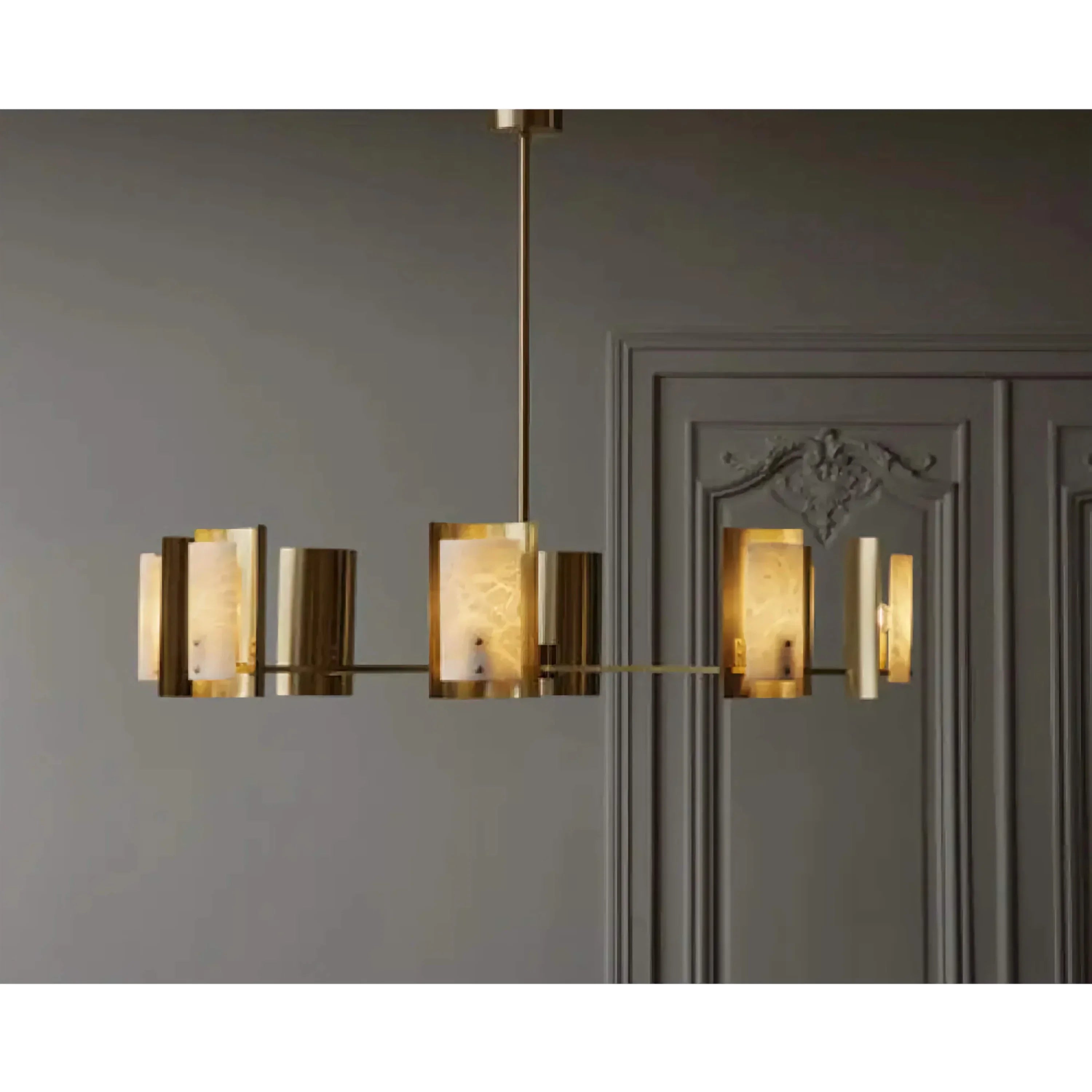 Spanish Alabaster Round Chandelier | Brass Modern Dining Room Light