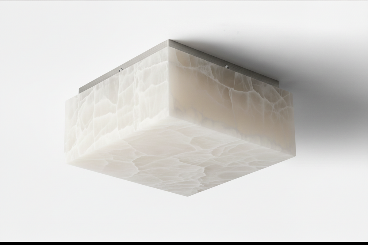 Square Alabaster Flush Mount Ceiling Light for Foyer or Bedroom | 13.8 17.7 23.6 in Solid Brass Casalola Lights Luxury