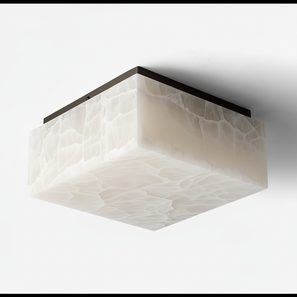 Square Alabaster Flush Mount Ceiling Light for Foyer or Bedroom | 13.8 17.7 23.6 in Solid Brass Casalola Lights Luxury