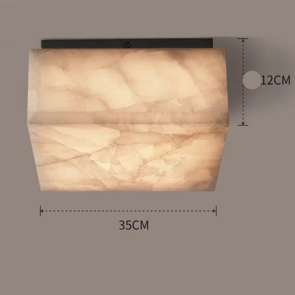 Square Alabaster Flush Mount Ceiling Light | Modern Natural Stone Fixture for Hallway Closet or Powder Room