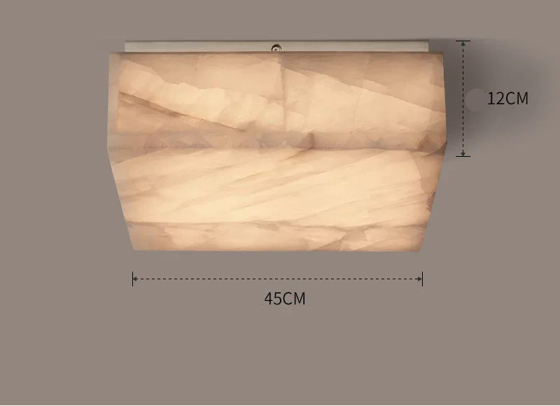 Square Alabaster Flush Mount Ceiling Light | Modern Natural Stone Fixture for Hallway Closet or Powder Room