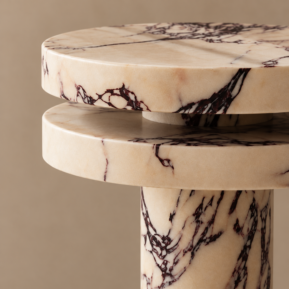 Close view of the marble slabs and natural dark veining.