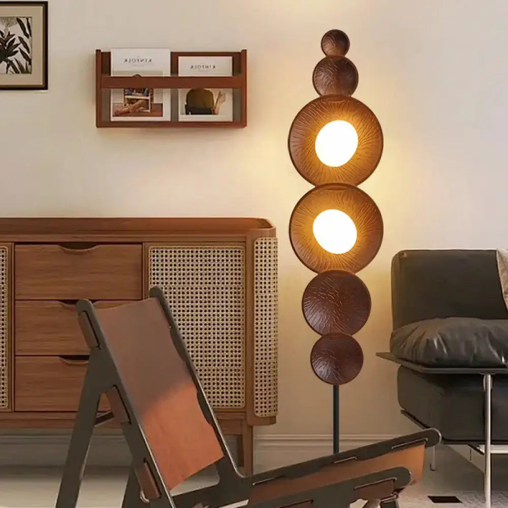 Stacked Wood Floor Lamp | Japandi Sculptural Lighting - Lamps