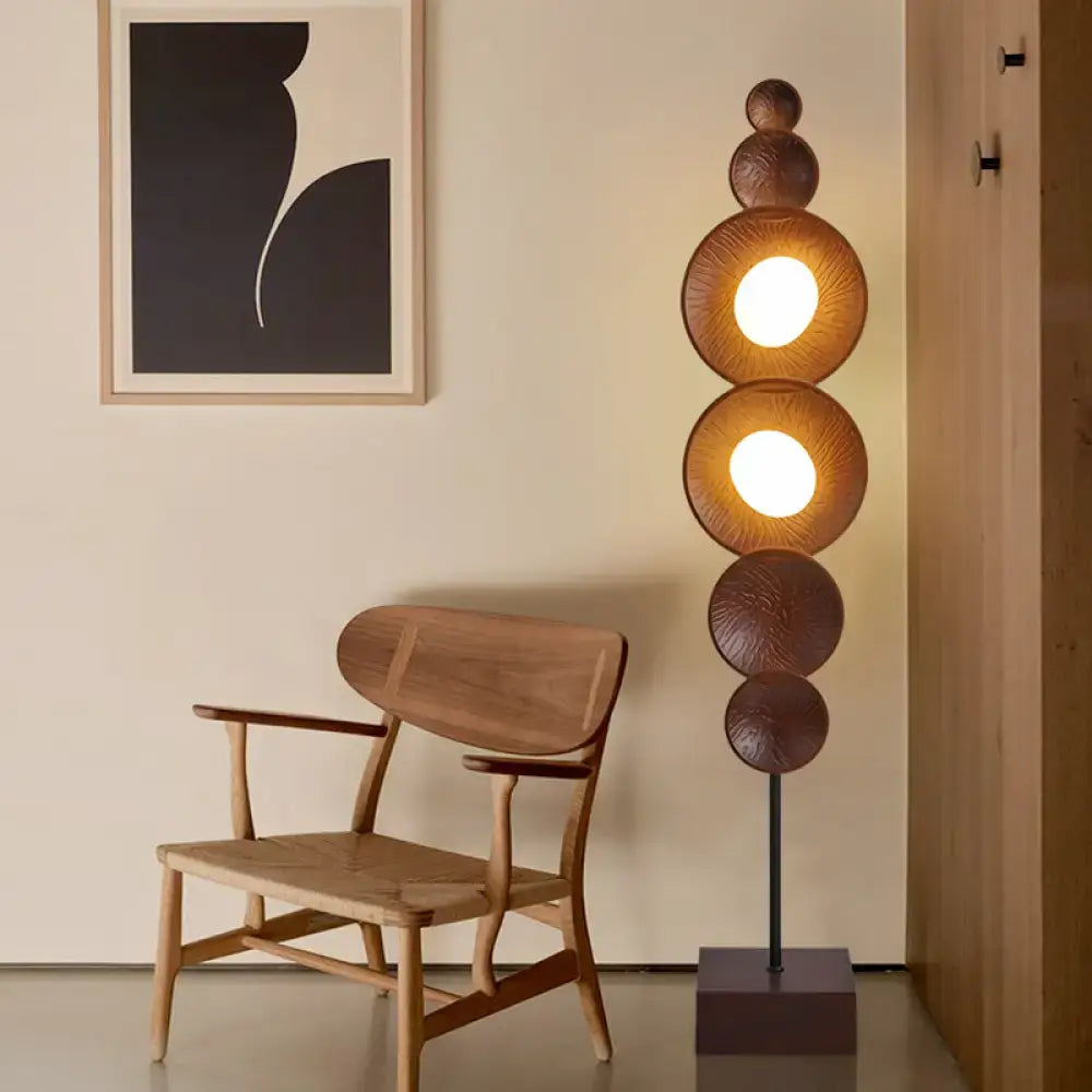 Stacked Wood Floor Lamp | Japandi Sculptural Lighting - Lamps