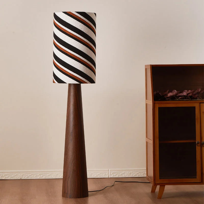 Striped Japandi Floor Lamp | Walnut Base with Sculptural Shade