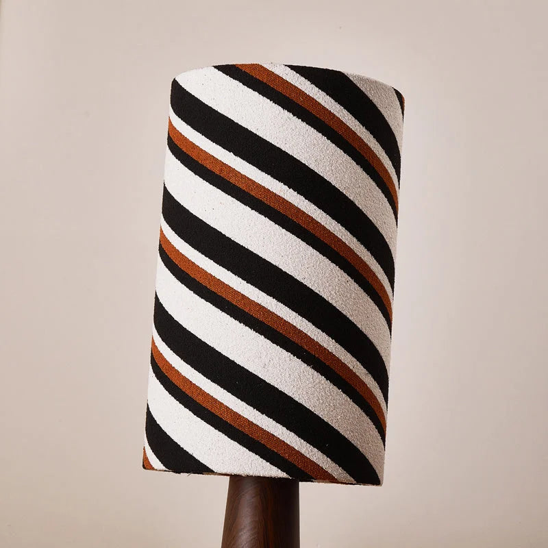 Striped Japandi Floor Lamp | Walnut Base with Sculptural Shade