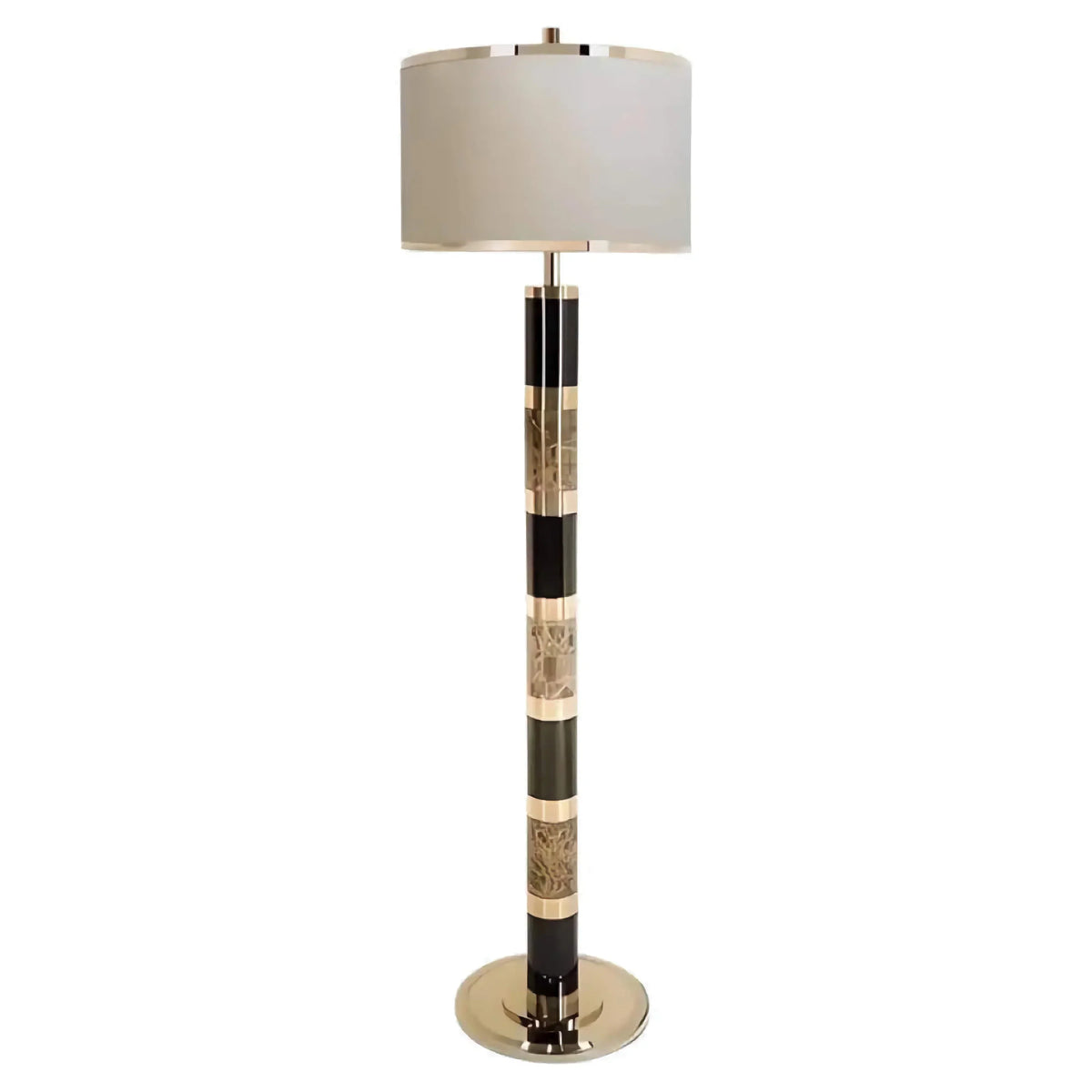 Genuine Striped Marble Floor Lamp Gold Brass & Velvet | Tall Sofa-side Light Art Deco Weighted Base Casalola Lights