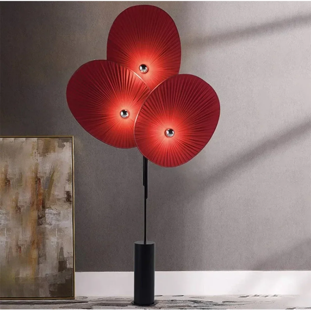 Pleated Linen 3 Light Floor Lamp Weighted Base | Tall Fan Shades 4 Colors Dimmable Option Art Deco Casalola Lights