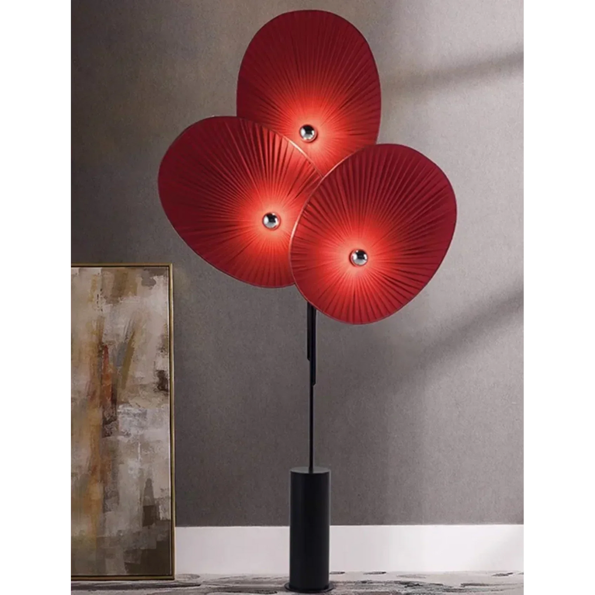 Pleated Linen 3 Light Floor Lamp Weighted Base | Tall Fan Shades 4 Colors Dimmable Option Art Deco Casalola Lights