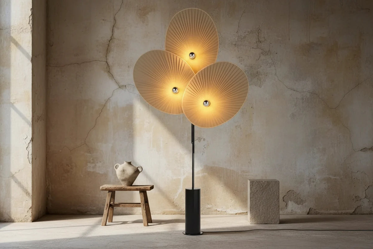 Floor Lamp 190cm | Pleated Linen Fan-shade Statement Art Deco Mid-century Living Room & Foyer Casalolalights Luxury