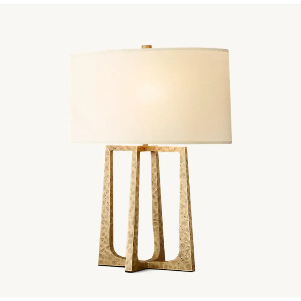 Hammered Brass Table Lamp | Luxe Modern Lighting with Linen Shade - Lamps