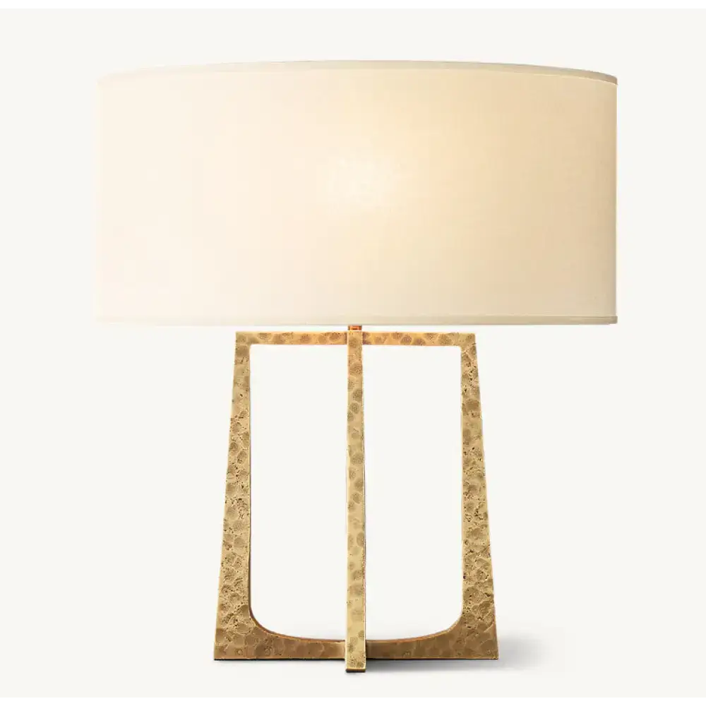Hammered Brass Table Lamp | Luxe Modern Lighting with Linen Shade - Lamps