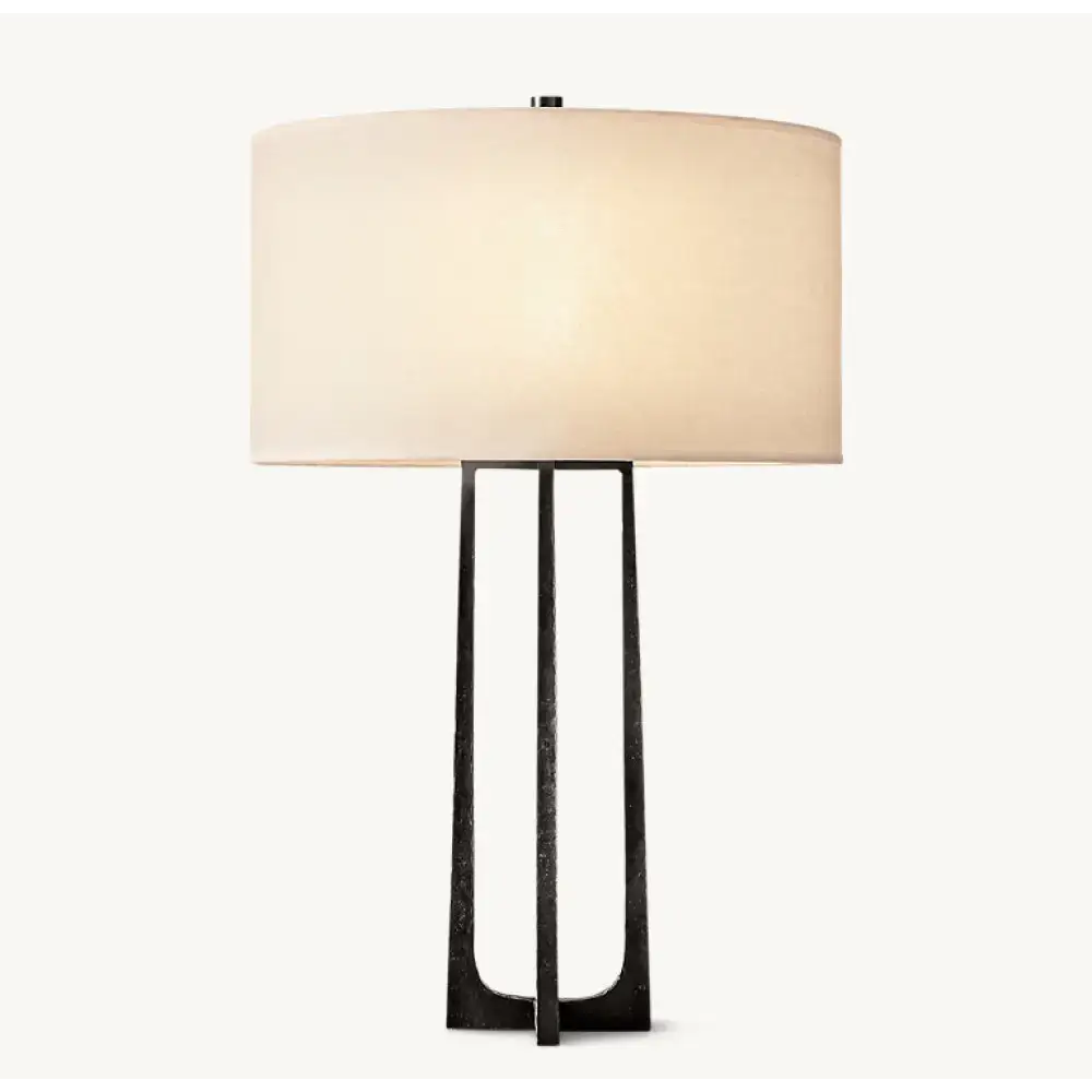 Tall Hammered Brass Table Lamp | Luxe Modern Lighting with Black Linen Shade - Lamps