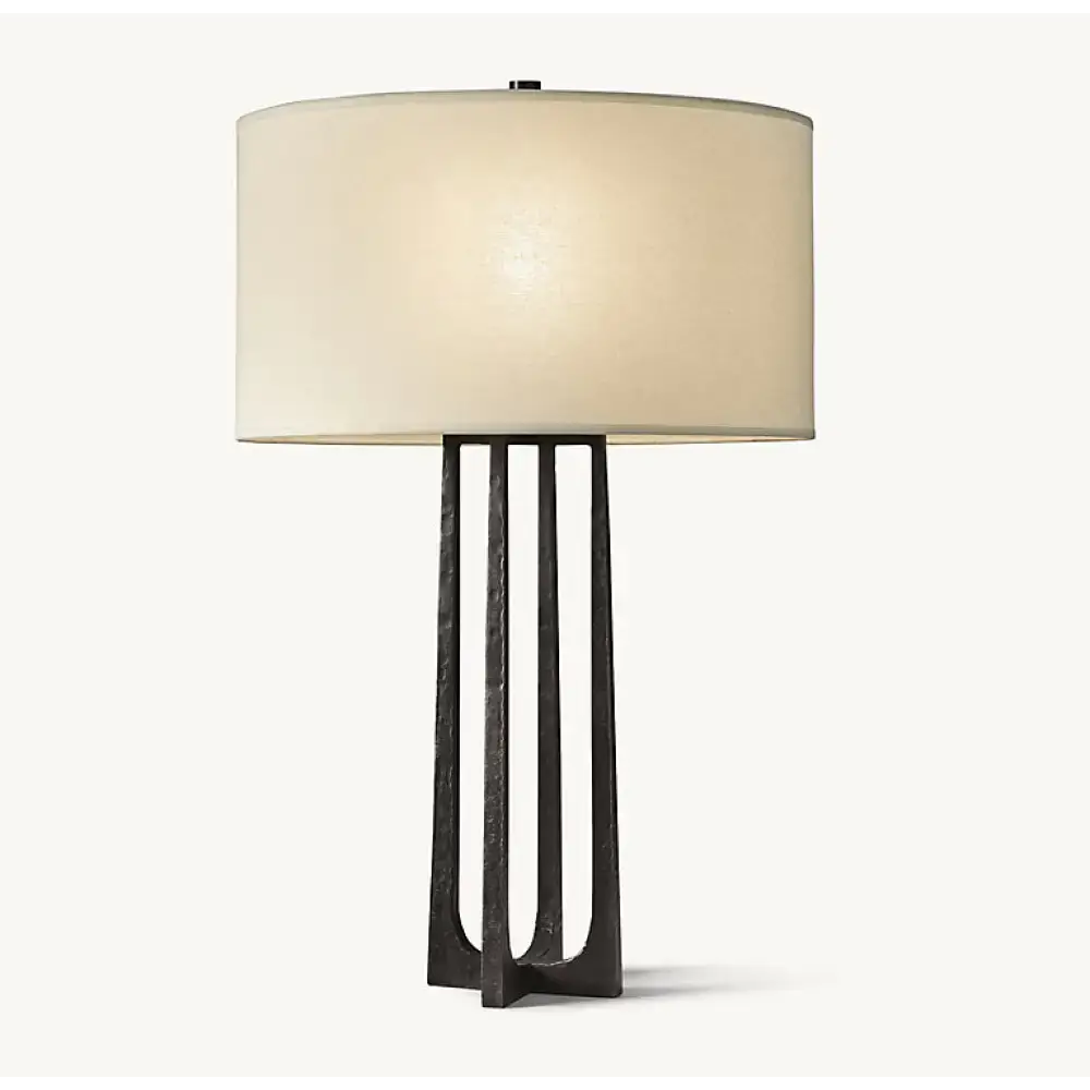 Tall Hammered Brass Table Lamp | Luxe Modern Lighting with Black Linen Shade - Lamps