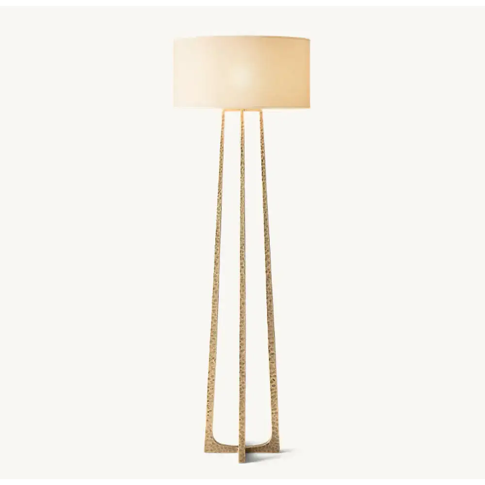 Hand-forged Iron Tripod Floor Lamp | Sculptural Drum Shade - Lamps