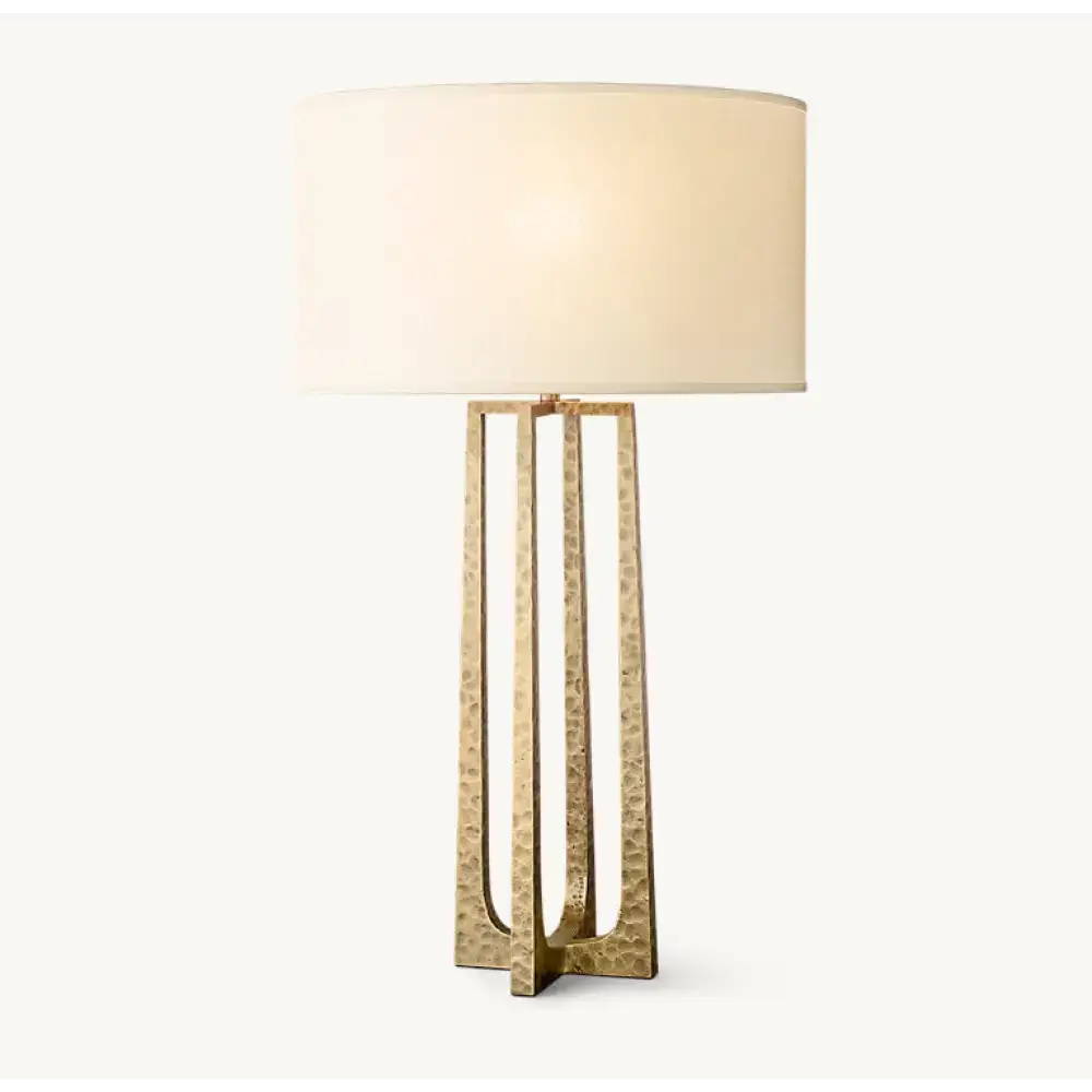 Sculptural Hammered Brass Table Lamp | Designer Accent Light - Lamps