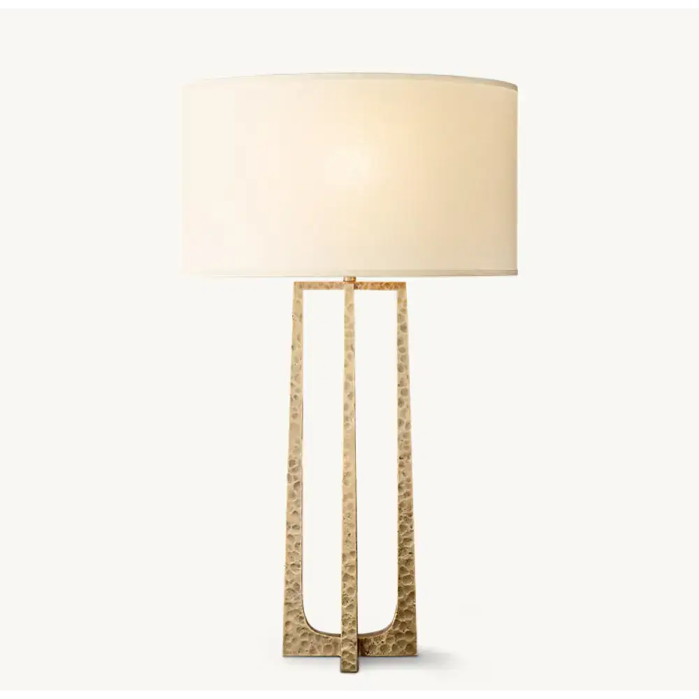 Sculptural Hammered Brass Table Lamp | Designer Accent Light - Lamps
