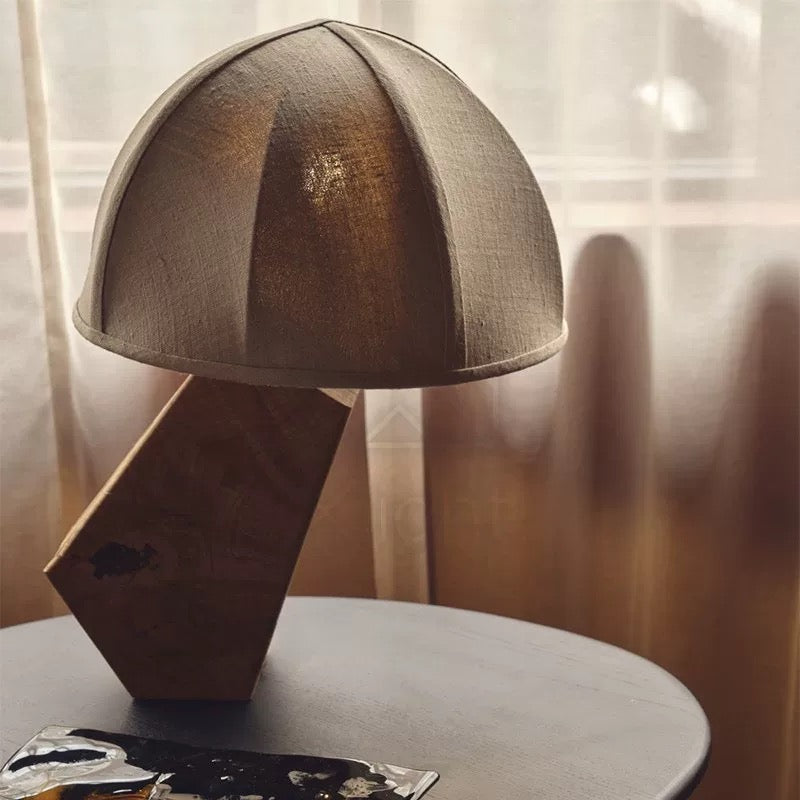 Reclaimed Wood Table Lamp | Wabi-sabi Organic Design | Hand-stitched Linen Shade | 38cm Height | Casalola Lights
