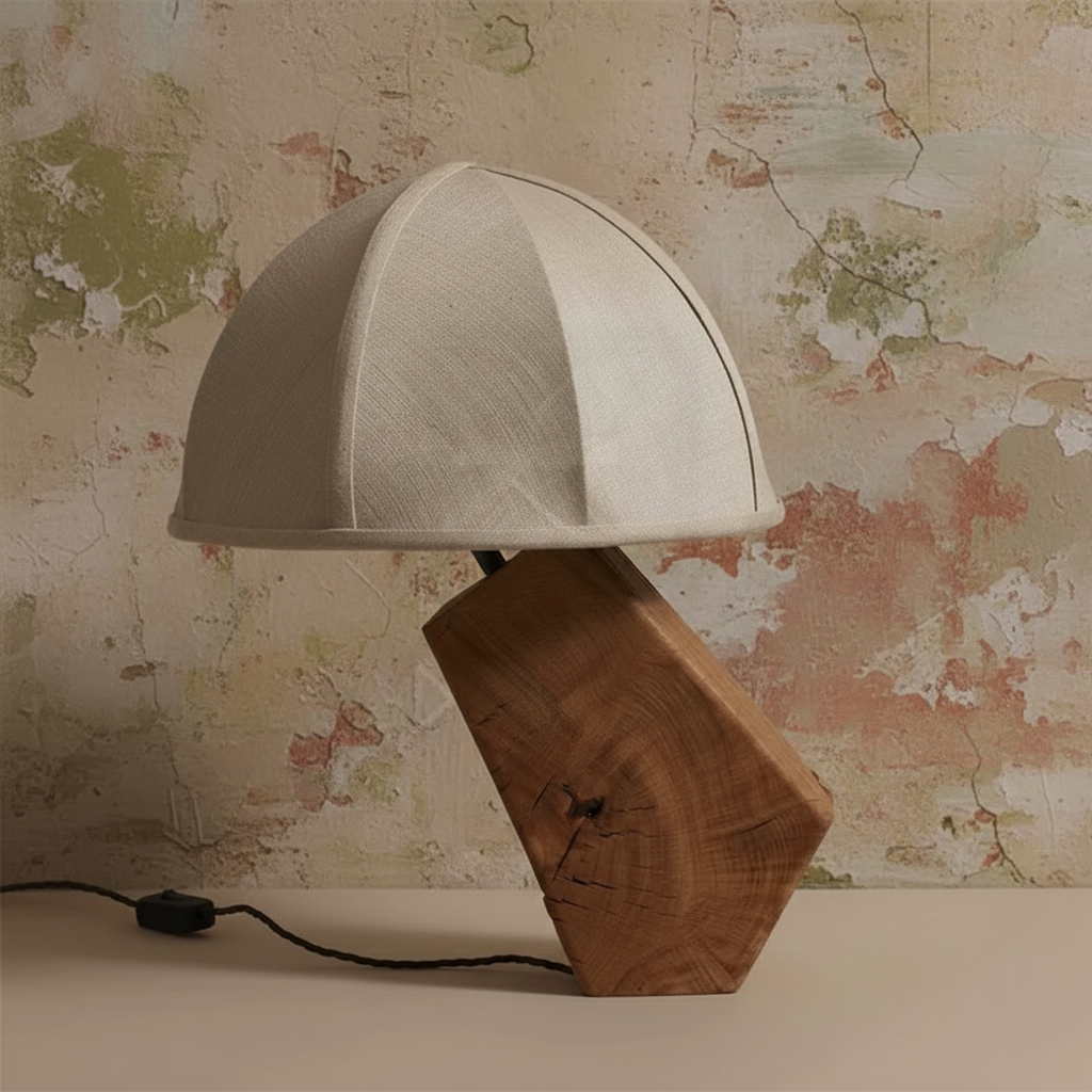 Wood Table Lamp for Bedside and Console | Cantilevered Raw Timber Japandi 38 Cm Casalola Lights Luxury Lamps Interior