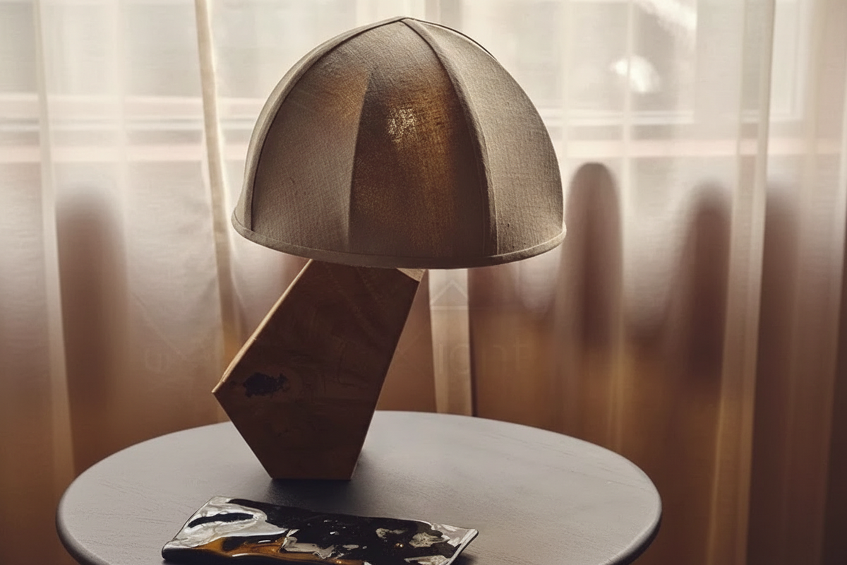 Wood Table Lamp for Bedside and Console | Cantilevered Raw Timber Japandi 38 Cm Casalola Lights Luxury Lamps Interior
