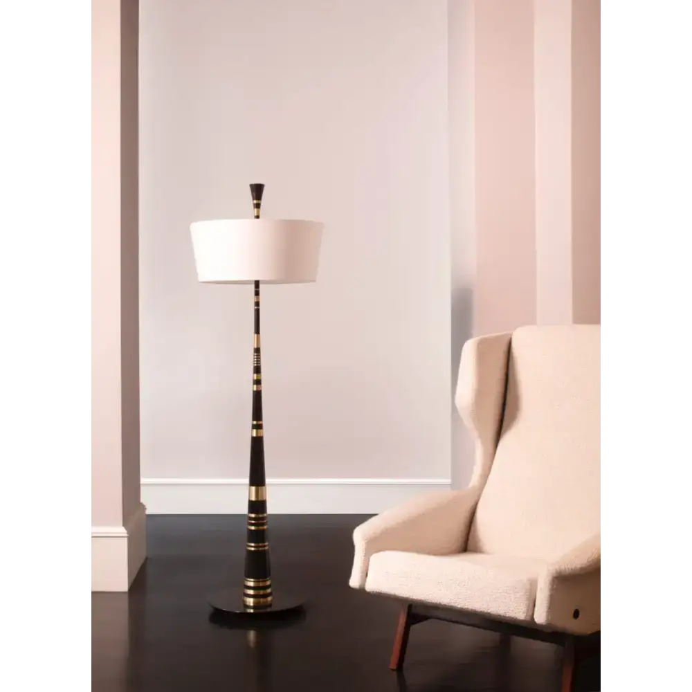 Tapered Lacquer & Brass Floor Lamp | Handcrafted Deco Lighting - Lamps