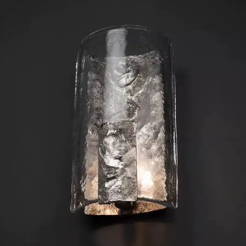 Textured Glass & Cast Steel Wall Sconce | Dimmable Modern Light - Sconces