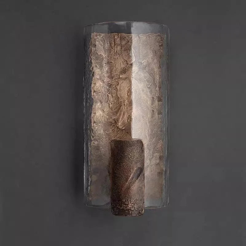 Textured Glass Cylinder Wall Sconce Copper or Chrome | Brutalist Hallway Light G9 2 Finishes Casalola Lights Luxury