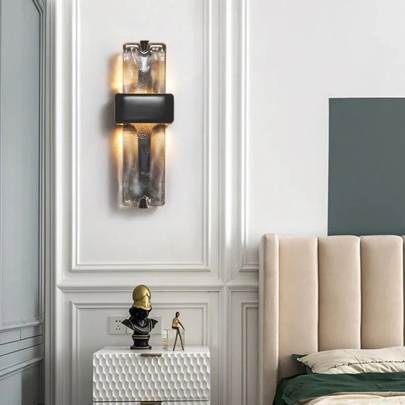 Black Textured Glass Wall Sconce Stainless Steel | Tall Hallway Pair Doorway Light E12/e14 50cm High Casalola Lights