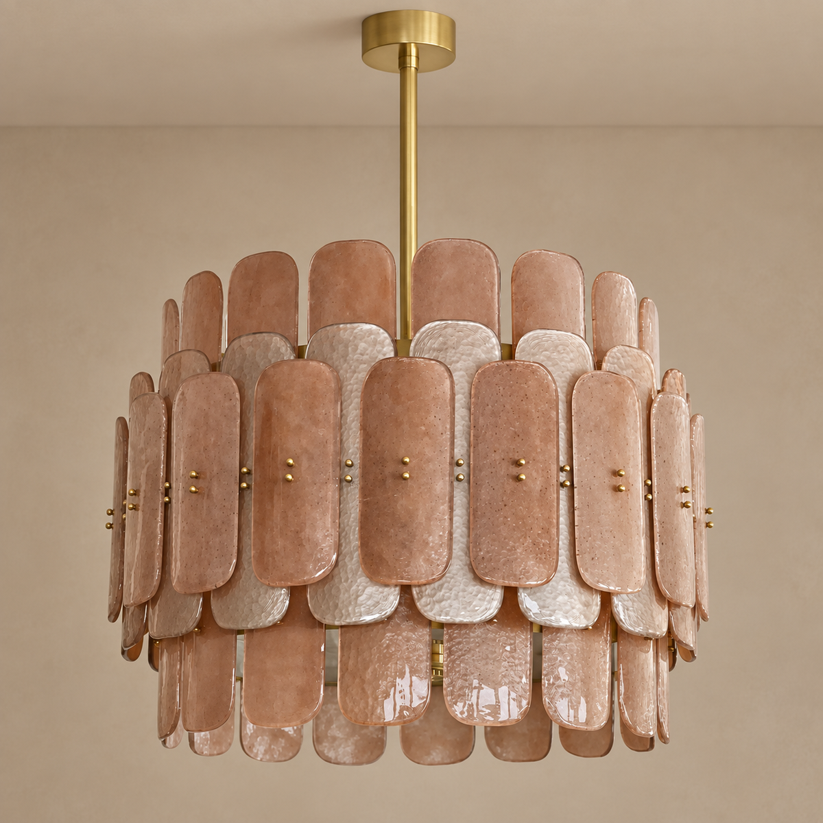 Glass and Brass Chandelier Compact Round Form | from an 8 Ft Ceiling Custom Rod Sloped Casalola Lights Luxury Lamps