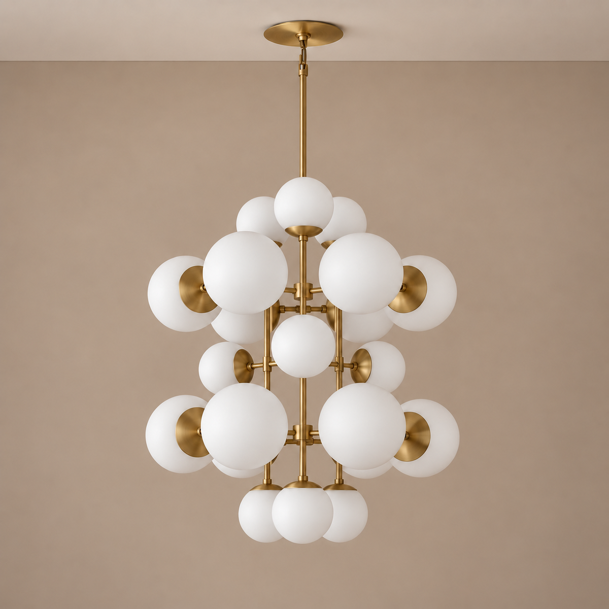 Alabaster or Glass Globe Chandelier for Foyer Stairwell | 19 Spheres 44.5 in Tall Brass Black Casalola Lights Luxury