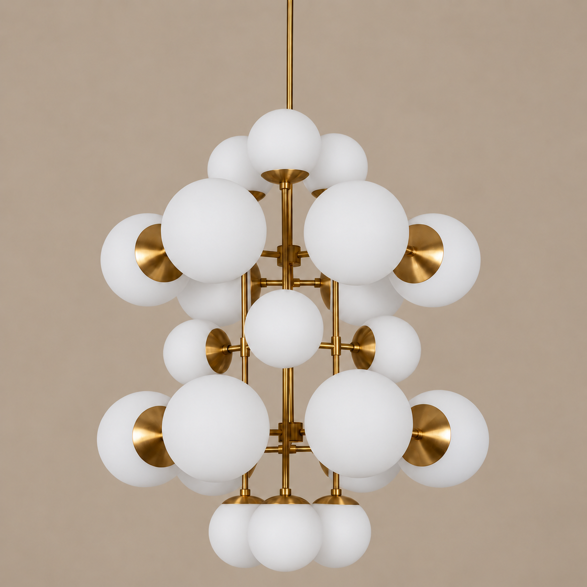 Alabaster or Glass Globe Chandelier for Foyer Stairwell | 19 Spheres 44.5 in Tall Brass Black Casalola Lights Luxury