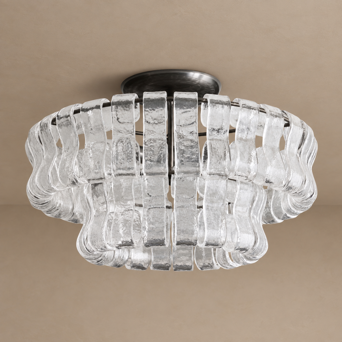 Textured Glass Flush Mount Brass | Chandelier Depth where there is no Height for one Bare Lamp Casalola Lights Luxury