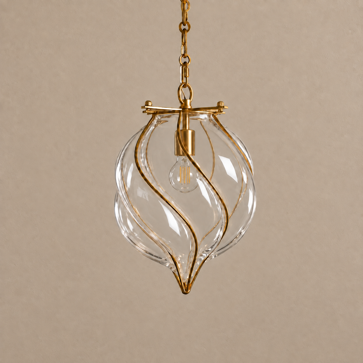 Clear Glass Lantern Pendant Brass | Small Enough to Hang in a Row Over Kitchen Island Custom Chain Casalola Lights