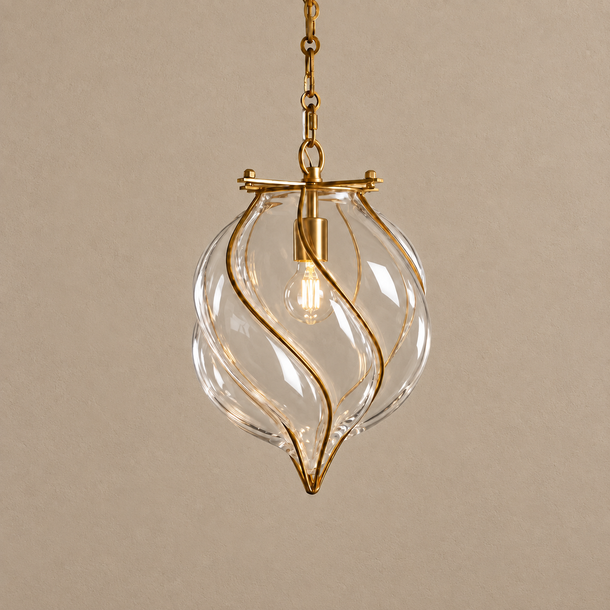 Clear Glass Lantern Pendant Brass | Small Enough to Hang in a Row Over Kitchen Island Custom Chain Casalola Lights