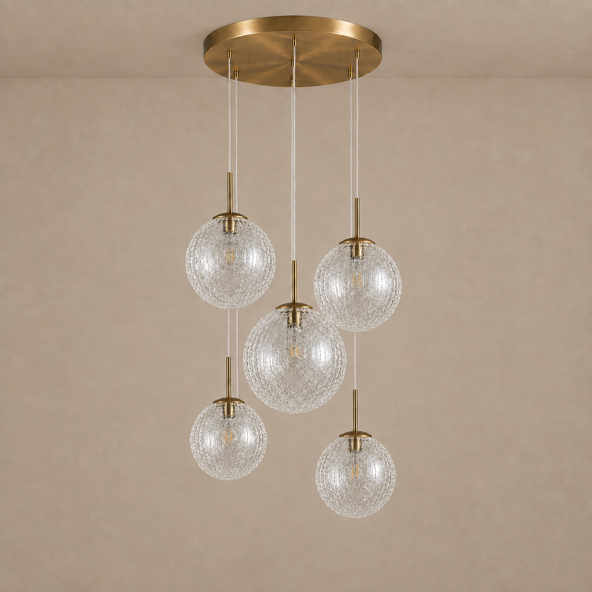 Five Light Glass Pendant Clear Burgundy or Green | Suspended Color on a Brass Frame Stairwell Casalola Lights Luxury