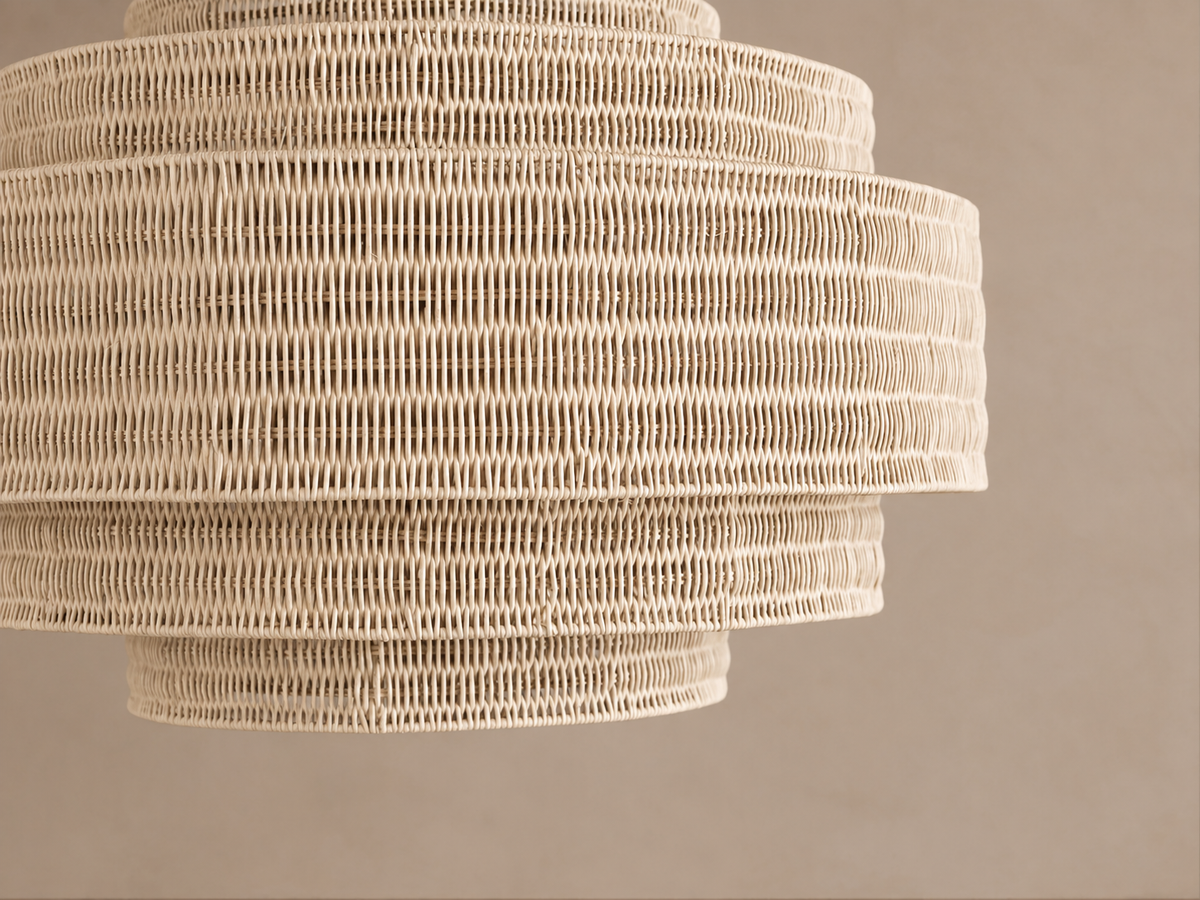 Beige Rattan Chandelier Tiered Woven Drum | Coastal Ceiling Light for Living Room Small or Large Casalola Lights Luxury
