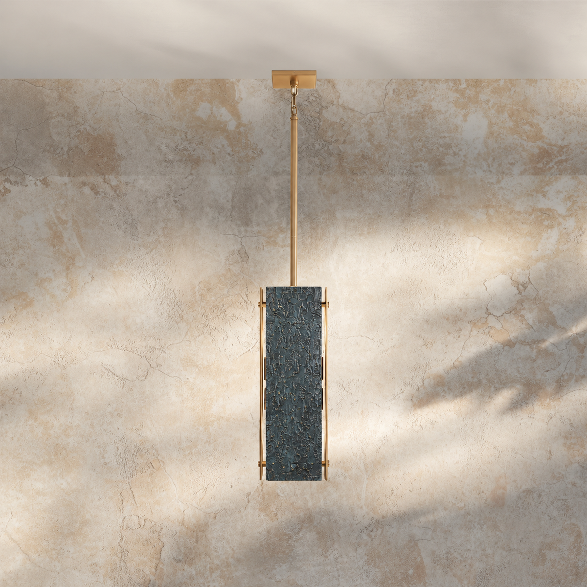 Green Cast Brass Pendant Light | Textured Sculptural Shade in a Row Over Kitchen Island or Hallway Casalola Lights