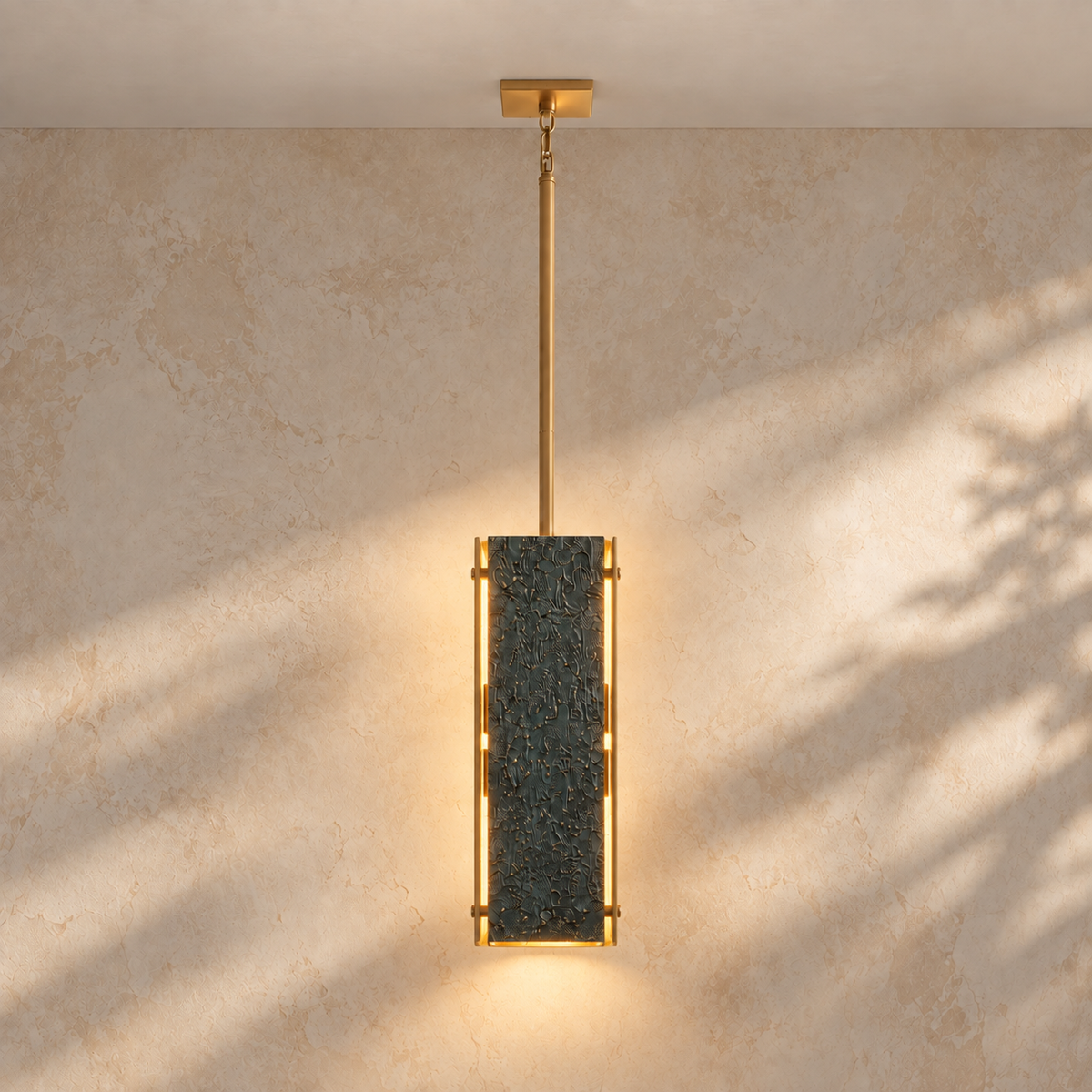 Green Cast Brass Pendant Light | Textured Sculptural Shade in a Row Over Kitchen Island or Hallway Casalola Lights