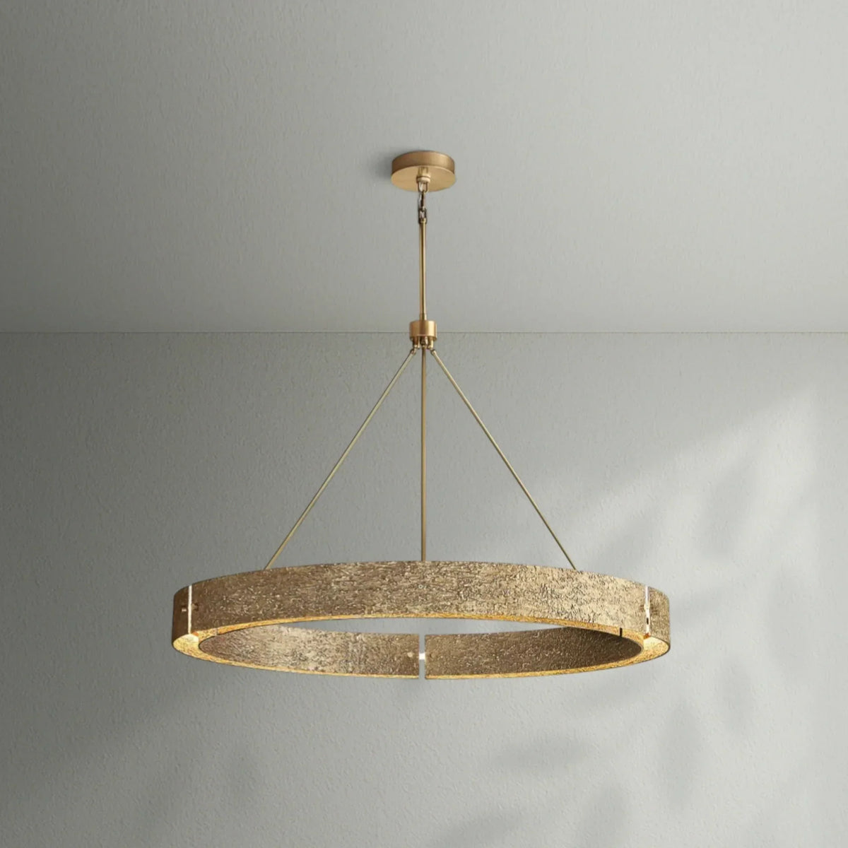 Cast Copper Ring Chandelier Gold or Silver | Downlight Over a Round Dining Table Custom Rod Length Casalola Lights